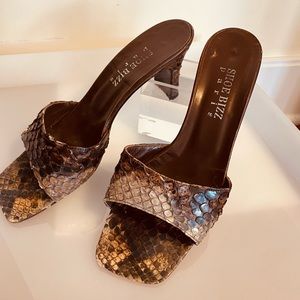 SHOE BIZZ Python Brown, multi shades of tan, Mules Size 40, US 10